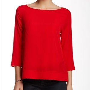 French Connection red 3/4 Sleeve scalloped top